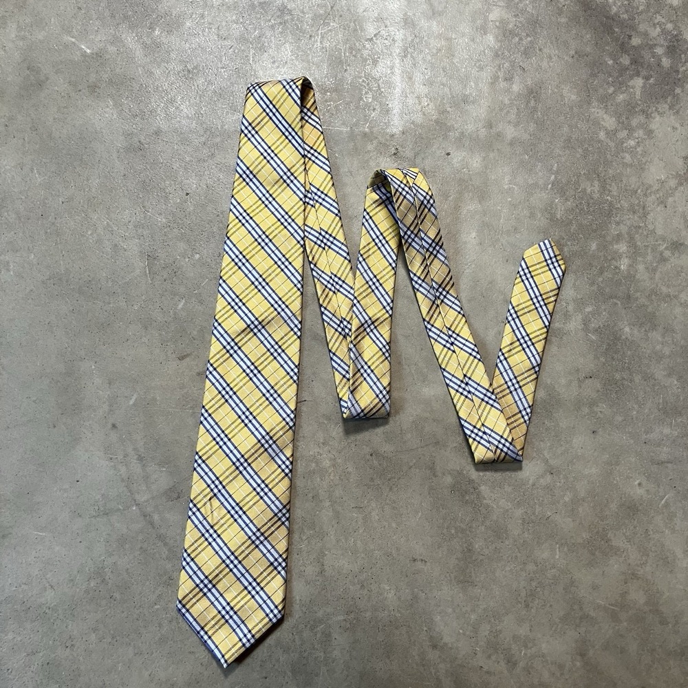 346 Brooks Brothers Pure Silk Neck Tie Yellow Blue Plaid Office